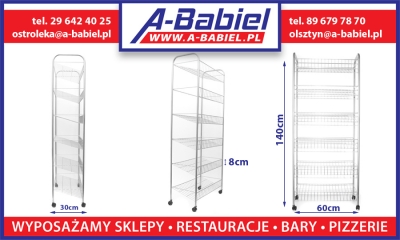 Regał koszykowy 144x60x30 cm, spawany, na kółkach, 6 półek SKOŚNYCH
