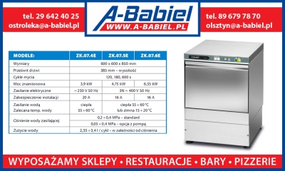 Zmywarka gastronomiczna Lozamet, do naczyń, podblatowa, moc 4,75 kW - ZK.07.5E - A-Babiel Olsztyn, Ostrołęka